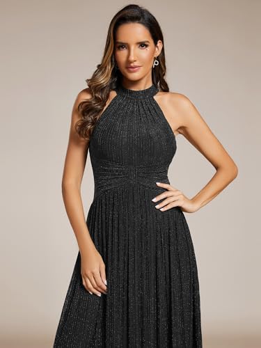 Ever-Pretty Women's Sexy Halter Sleeveless Pletaed Floor Length Glitter Evening Formal Dress 419614