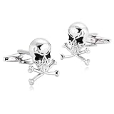 Beydodo 1 Paar Manschettenknöpfe Herren Hochzeit Edelstahl Silber Schwarz Totenkopf Kreuz Hemd Manschettenknöpfen