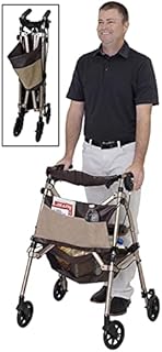 Signature Life Elite Travel Rollator Walker with Seat, Folding 4 Wheel Rolling Walker for Seniors with Organizer Pouch and Basket
