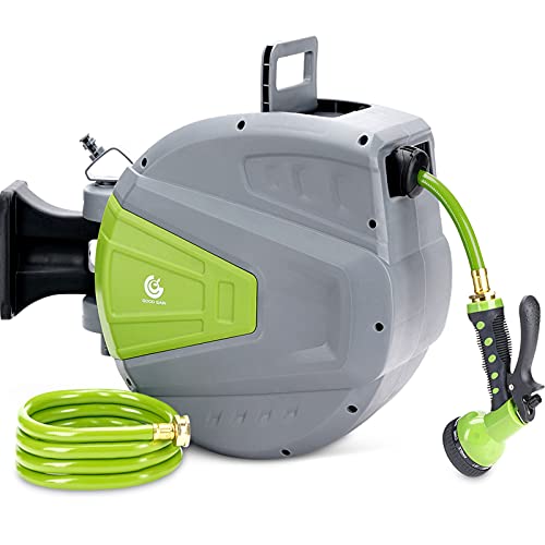 G Good Gain Retractable Garden Hose Reel,9 Function Sprayer Gun, 65+6 1/2 Ft Hose, Wall Mounted Hose Reel Any Length Lock/180 Degree Pivot,Watering Solution For Backyard,Garden,Car Washing #TOP12