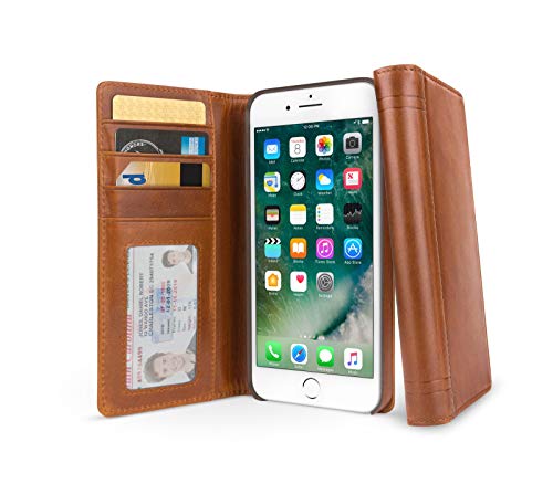 Image of twelve south journal for iphone 8 plus / 7 plus / 6 plus | leather wallet shell and display stand (cognac)