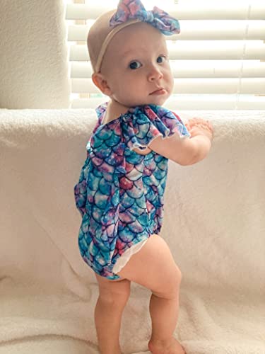 Image of Toddler Girl Baby Ruffles Mermaid Fish Scale Swimsuit One Piece Swimwear Bathing Sunsuit