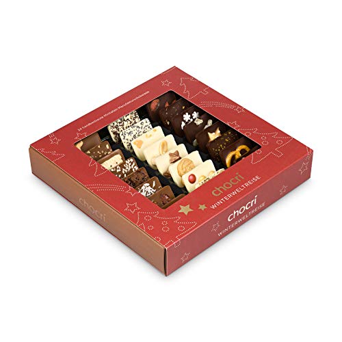 chocri "Winterweltreise" - 24 Schokoladen-Täfelchen in einer Geschenkbox - handbestreut mit winterlichen Zutaten- Fairtrade-Kakao - perfektes Geschenk für Frauen oder als Dankeschön, das passende Weihnachtsgeschenk auch für Firmen - 165g Cover
