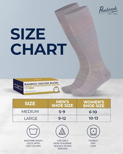 Image of Pembrook Bamboo Viscose Light Compression Socks - 3 Pairs | 8-15 mmhg Compression Socks | Knee High Comfort Support Socks