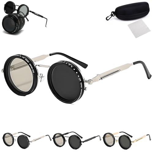 Adjustable Tint Sunglasses,1-9 Gears Steampunk Retro Metal Round Polarized Glasses with ND Filter Lenses for Men and Women