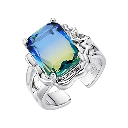 80S Earrings For Women Adjustable Ring With Opening Engagement Round Cut Zircons Women Wedding (Silver #2, One Size) #TOP6