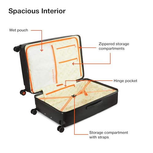 Image of Nasher Miles Zanzibar TSA Lock Hard-Sided Polycarbonate 8 Wheels Double Spinner Check-in Luggage Grey Black 28 inch |75cm Trolley Bag| Suitcase,Large