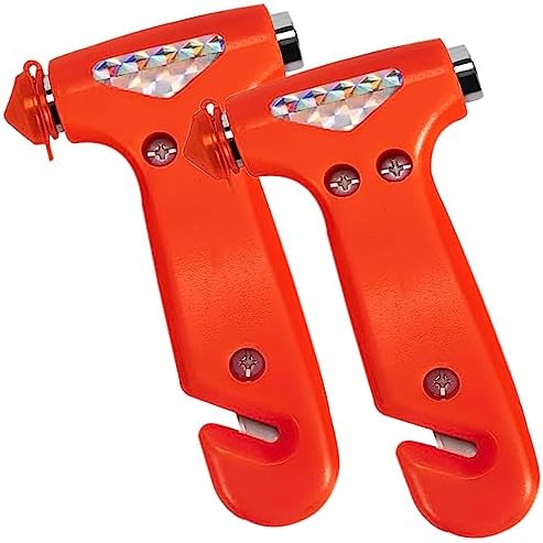 OUCPC 2 Pack Car Safety Hammer, 3-in-1 Emergency Escape Tool Window Breaker and Seat Belt Cutter with Light Reflective Tape for Family Safety Emergency Car Escape Tool for Car (Red)