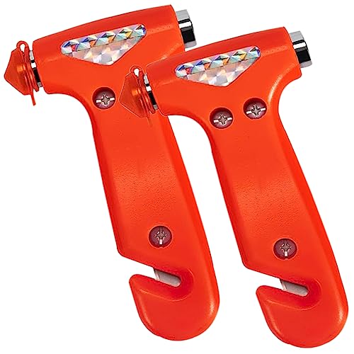 Oucpc 2 Pack Car Safety Hammer, 3-In-1 Emergency Escape Tool Window Breaker And Seat Belt Cutter With Light Reflective Tape For Family Safety Emergency Car Escape Tool For Car (Red) #TOP3