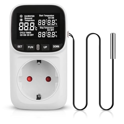 Termostato regulador de temperatura, 230 V, regulador de temperatura con sonda, interruptor de temperatura digital con pantalla LCD, interruptor de temperatura para invernadero, acuario, granja
