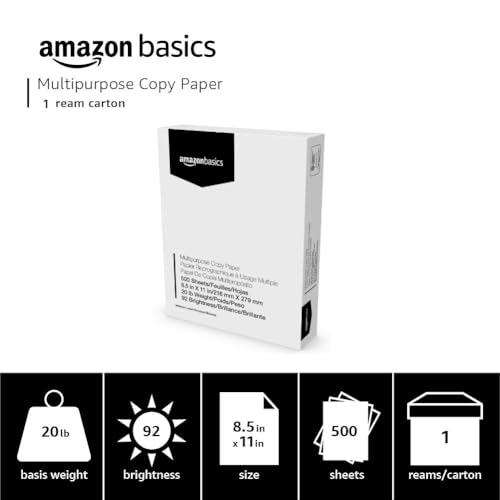 amazon basics multipurpose copy printer paper 85 x 11 inches 20 lb 1 ream 500 sheets 92 bright white