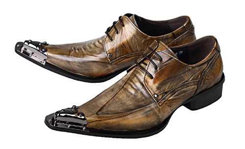 Mens Dress Shoes Western Pointed Toe Leather Lace Up Fashion Metal Tip Oxford Brown 11 Us #TOP2