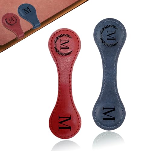 Image of 2Pcs Personalized Magnetic Leather Bookmarks,Vintage Letters Custom Bookmarks for Reading Book Accessories Page Markers Convenient Book Mark Clip Gift for Book Lover Readers Men Women Student (M)