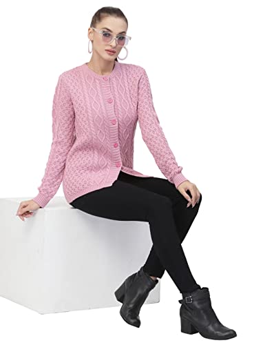 Image of Kalt Women Sweater for Winters Woolen Acrylic Full Sleeve Round Neck Cable Design Cardigan Sweater