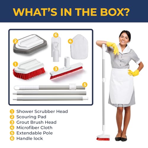 image for Fox Trot Shower Scrubber with Long Handle, Stiff Bristles Grout-Brush,