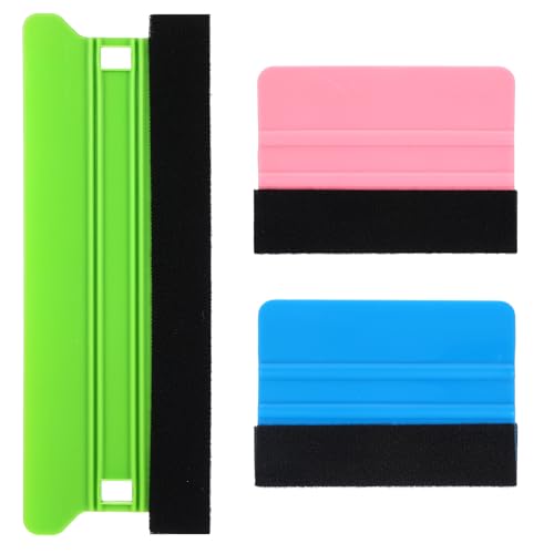 Vinyl Wrapping Rakel Applikator 21 cm Rakel mit Filzkante und 2 Stück 10 cm Folienrakel mit Filzkante Kunststoffrakel zur Blasen Verkleberakel für Auto Fensterfolie Möbelfolie(Grün und Blau)