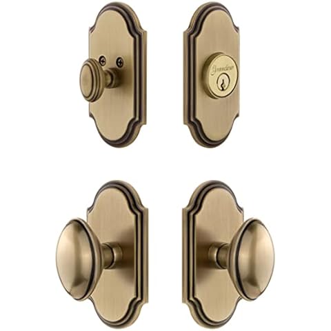 Grandeur ARCEDN_SP_ESET_234 Arc Solid Brass Single Cylinder Keyed Entry Knobset and Deadbolt Combo Pack with Eden Prairie Knob and 2-3/4" Backset - Vintage Brass Cover