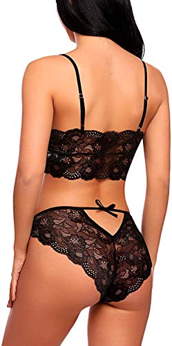 Image of Zoroo Women's Lace Lingerie Bra Panty Set Strappy Babydoll Bodysuit