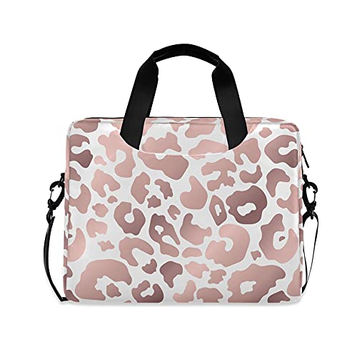 ALAZA Rose Gold Leopard Print Pink Cheetah Laptop Case Bag Sleeve Portable Crossbody Messenger Briefcase w/Strap Handle, 13 14 15.6 inch
