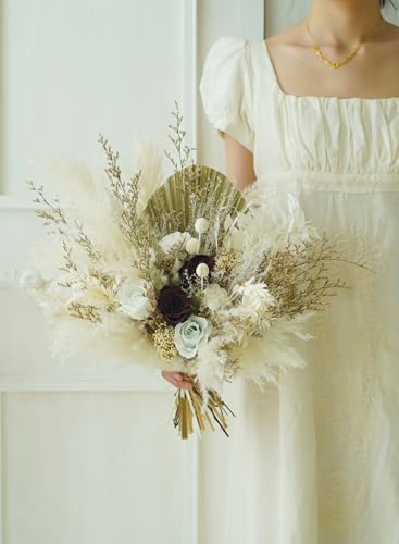 Ramo de boda rústico boho beige y blanco miniatura 5