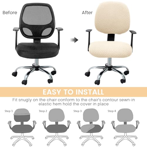 MIFXIN Computer Office Chair Cover Stretch Elastic Slipcover 2 Piece Stretchable Jacquard Computer Chair Seat Covers Furniture Protector for Office Home, Only Covers NO Chair (Beige) by MIFXIN - Used condition - Image 5