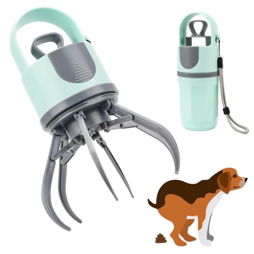 Hundekotaufnehmer mit Tütenspender, Portable 6-Klauen Kotzange, Berührungslose Abholung für Kleine...