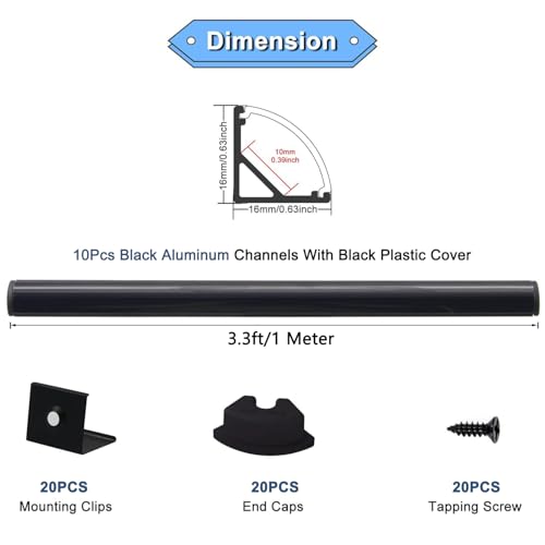 Image of VST 10pack 3.3 ft LED Channel, V Shape Led Diffuser Channel, LED Aluminum Channel System with Black Cover, End Caps and Mounting Clips, Aluminum Profile for LED Strip Light Very Easy Installation