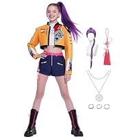 Miulruma Girls Pop Singer Costume Kids with Wig Set, Complete Toddler Demon Cosplay Outfit with Accessories for Halloween MA089M