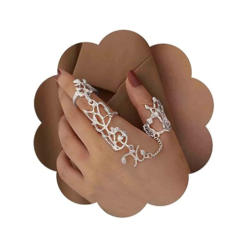 Aneneiceera Vintage Vollfingerring Langer Zweifingerring Vollfingerring Gothic Statement Ring Punk Verstellbarer Fingerspitzenring Schmuck Für Frauen Und Mädchen (silber)