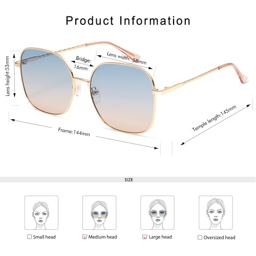 Retro Classic Trendy Square Sunglasses for Women Round Vintage 70s Large Big Frame Gold Shades AP3699 Gold/Gradient Blue4