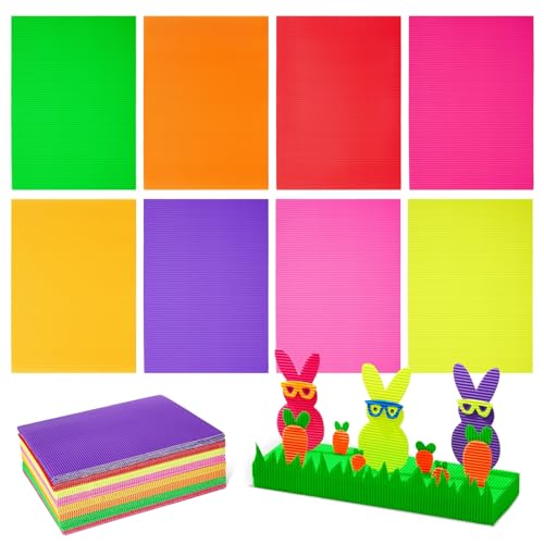 Genie Crafts Colored Corrugated Cardboard Sheets 64 Pack - 8 Bright Colors, 8.3 x 11.8 Inches - Thin Cardboard Sheets for Crafts & DIY Projects - Sturdy Corrugated Paper for Art & School Use