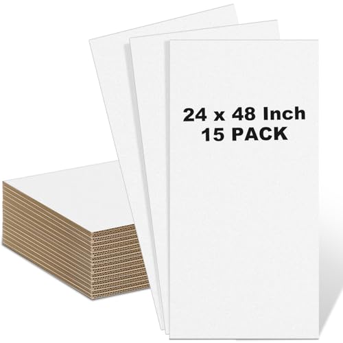 Image of Henoyso 15 Pack 24 x 48 Inch Corrugated Cardboard Sheets Flat Cardboard Sheets Packaging Inserts Flat Square Inserts Squares Separators for Shipping Packing Mailing Crafts(White)