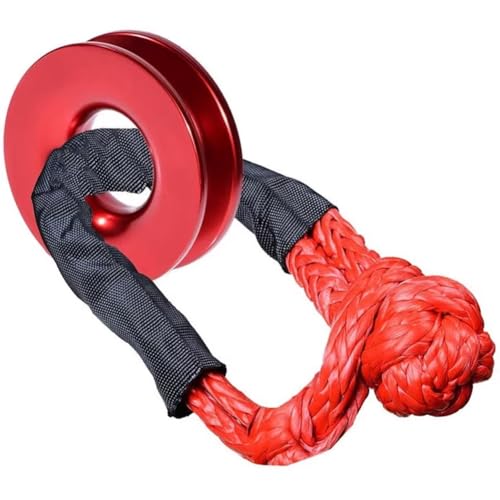 Winch Snatch Recovery Ring -Recovery Ring with Soft Shackle Rope 38000lbs Breaking Strength Winch Snatch Towing Ring Synthetic Rope Strap for ATV Truck SUV (Red)