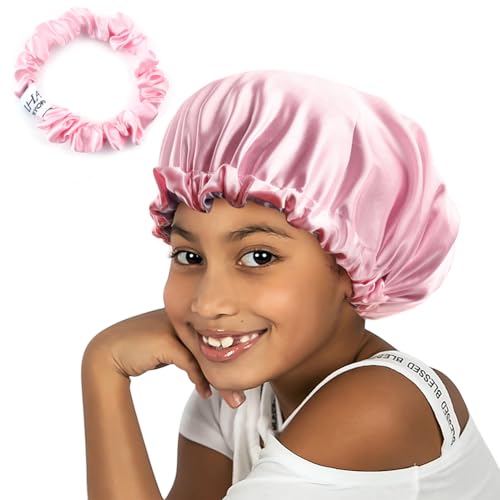 Image of Stain Bonnet Silk Sleep Cap Adjustable Satin Cap for Night Sleeping Hair Bonnet Reversible Double Layer