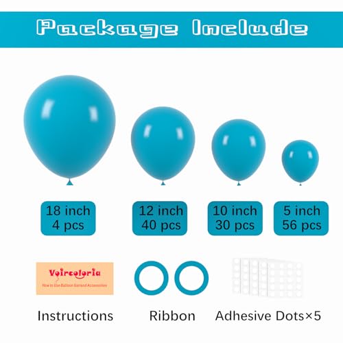 Image of Voircoloria 130pcs Peacock Blue Balloons Different Sizes 18 inch 12 inch 10 inch 5 inch Teal Blue Latex Balloon Garland Arch Kit for Birthday Baby Shower Graduation Wedding Gender Reveal Anniversary Party Decorations