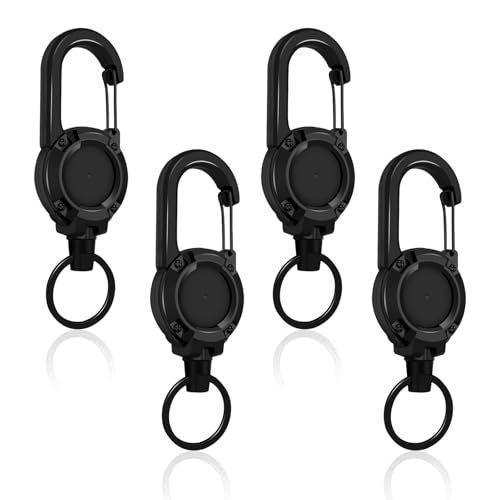 Smloplom Schlüsselanhänger Ausziehbar, 4 Stück Schlüsselband mit 0.9mm Federstahlseil, für Bergsteigen, Angeln, Klettern, Outdoor, etc, Schwarz