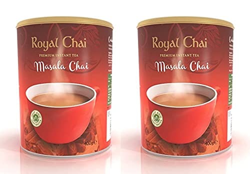 Royal Tea Masala Chai Sweetened Tub 400g (Pack of 2) Premium Instant Masala Indian Tea