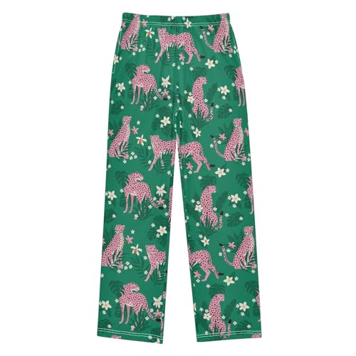 Cheetah Flowers Boys Long Pants Soft Trousers Elastic Waist Kids Lounge Bottoms with Pockets S-XL