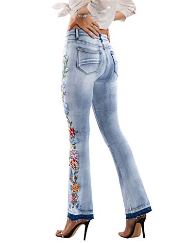 Women's Floral Embroidered Flare Bell Bottom Jeans,Vintage-Inspired Retro Denim Pants2