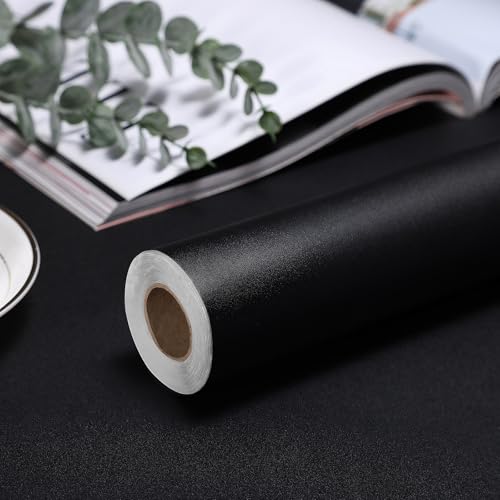 KIBO MON 壁紙 黒 リメークシート 壁紙シール 60cm×10m ブラック 厚手 艶消し はがせる おしゃれ 防水 防汚 防カビ ツヤなし カッティングシート 北欧 無地 模様替え スキージー 貼り方説明書付き