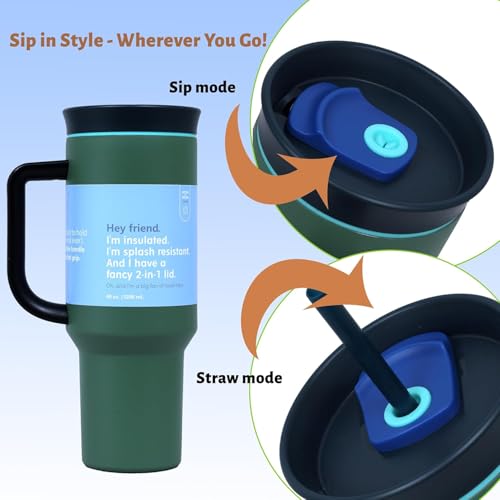 Image of Stainless Steel 1200 ml Vacuum Tumbler with Lid & Straw - Double‑Wall Insulated Cup for Travel, Gym & Office - Keeps Beverages Hot or Cold - 1.2 L Capacity (Russian Green)
