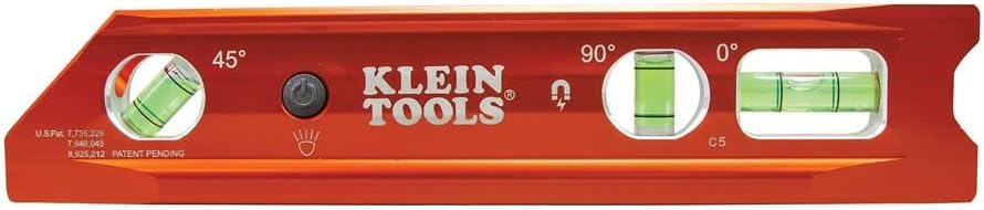 Klein Tools 935RBLT Level, 9-Inch Lighted Torpedo Level with Magnet, 0/45/90 Degree Vials and V-Groove, Water and Impact Resistant, High-Visibility, Orange and Klein Tools 31737 Folding Jab Saw / Drywall Saw, Hand Saw with Lockback at 180 and 125 Degrees and Tether Hole