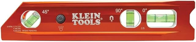 Klein Tools 935RBLT Level, 9-Inch Lighted Torpedo Level with Magnet, 3 Vials and V-Groove, Water and Impact Resistant, For Conduit Bending Orange