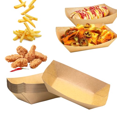 Hzyclzh 50 pièces Barquettes en Carton Kraft, Bol en Bois Dégradable, Barquettes en carton, Vaisselle écologique et compostable pour Collations Frites...