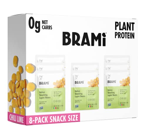 BRAMI Lupini Beans Snack, Mini | 4g Plant Protein, 0g Net Carbs | Vegan, Vegetarian, Keto, Plant Based, Mediterranean Diet, Non Perishable | 1.06 Ounce (8 Count) (Chili & Lime)