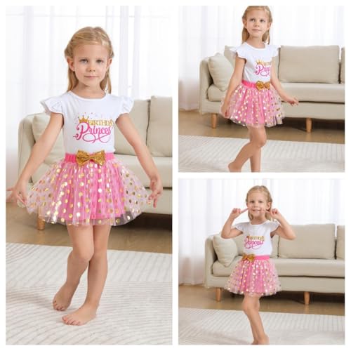 Toddler Baby Girls Birthday Princess Outfits Polka Dots Bubble Tulle Tutu Skirt Sets 2Pcs2