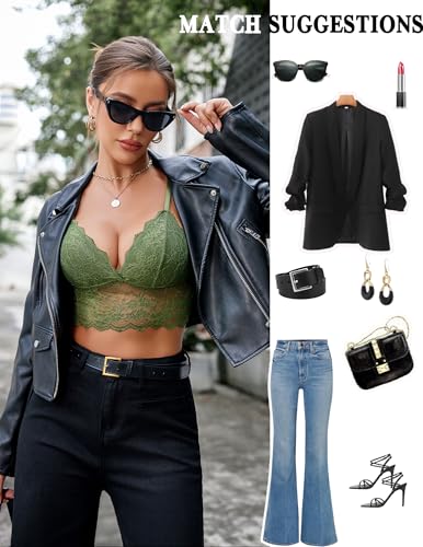 Image of Avidlove Lace Bralettes for Women V Neck Spaghetti Strap Bra Unpadded Tops Sexy Cami Crop Top Going Out Lingerie