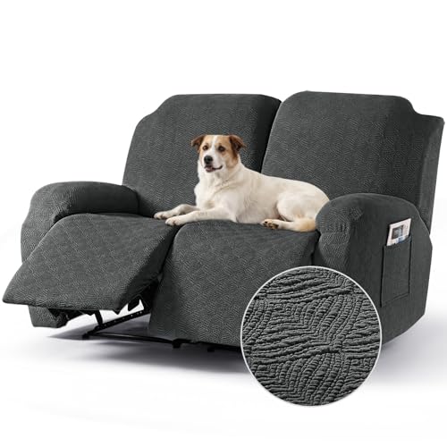 Image of Timeles Extra Wide Recliner Loveseat Covers Oversized Reclining Couch Covers Sofa Slipcovers Stretch Soft Washable (Two-Seater Oversized, Dark Gray)