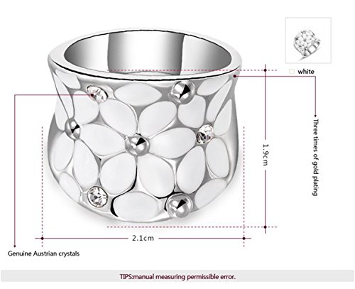 Fashion Month Womens Elegant Enamel Flower White Gold Band Bloom Petal Platinum Wedding Engagement Ring Crystal Inlay2