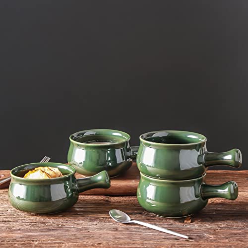 Image of vicrays French Onion Soup Bowls with Handles, 26 Ounce, Set of 4,Green